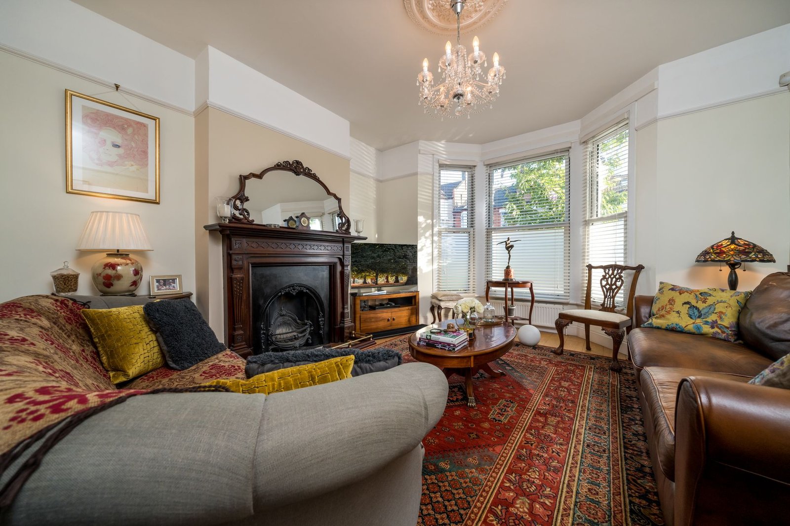 living room with retro decor