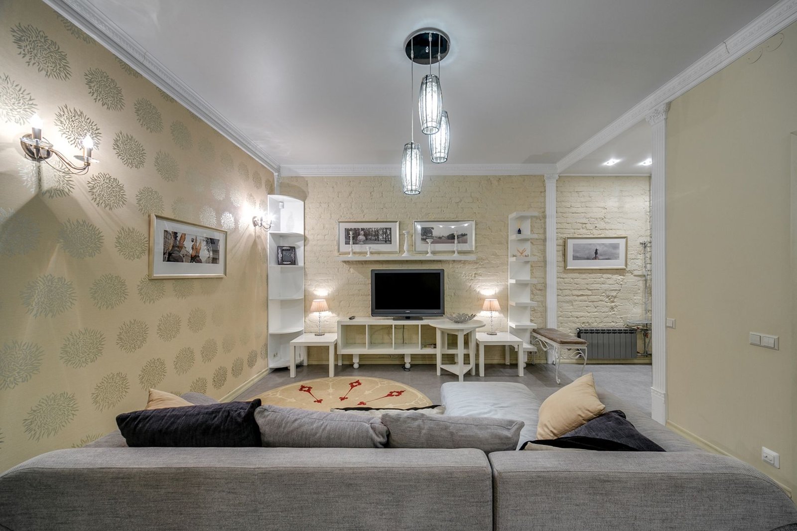 modern living room with stylish decor and lighting