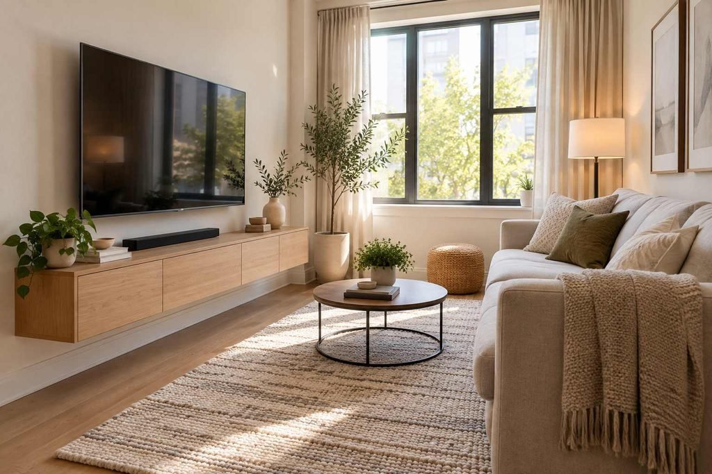 Compact loveseat and clear walkway